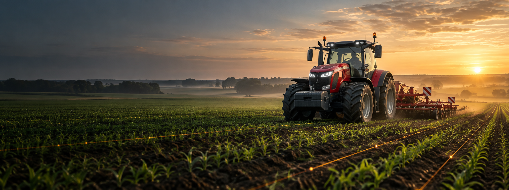 Czerwony ciągnik Massey Ferguson podczas precyzyjnej pracy na polu