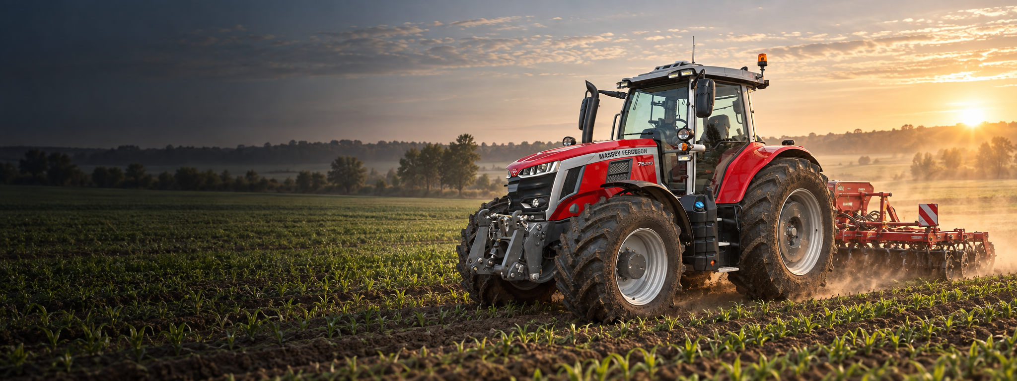 Ciągnik Massey Ferguson MF 7S podczas precyzyjnej pracy na polu